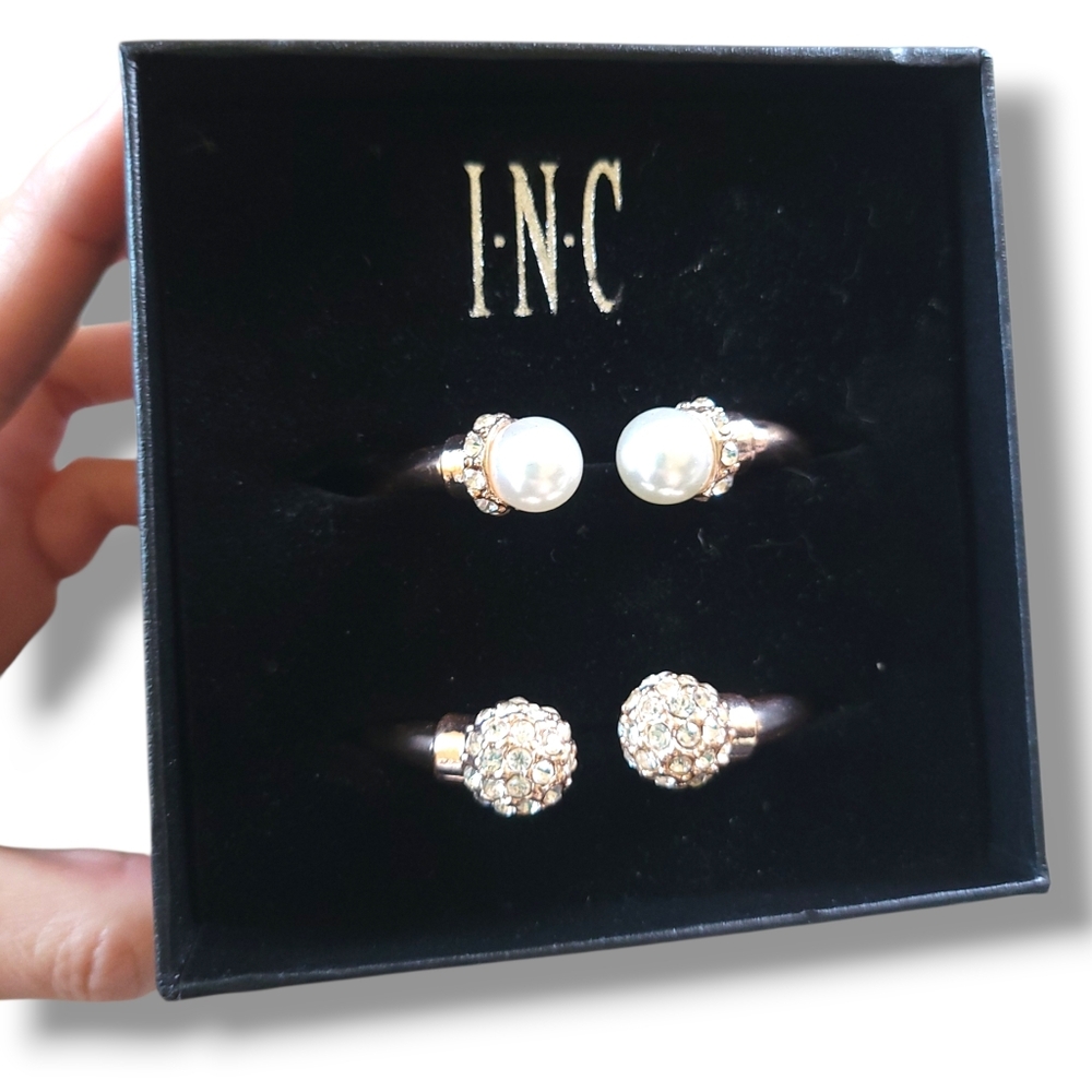 INC | NWT Rose Gold Hinged Duo Faux Pearl Crystal Bracelet Box Set (2 pc)